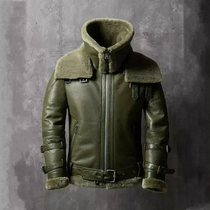 Green Bomber Aviator Leather Jacket