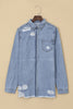Oversized Distressed Denim Jacket Mid-Length