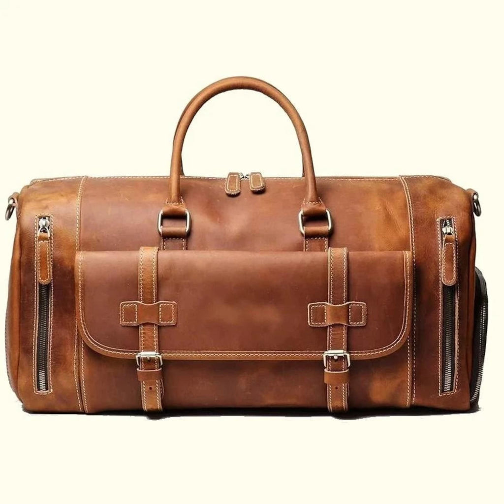 leather duffle bag with shoe compartment