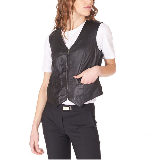 Leather Women Button Vest Coat Waistcoat