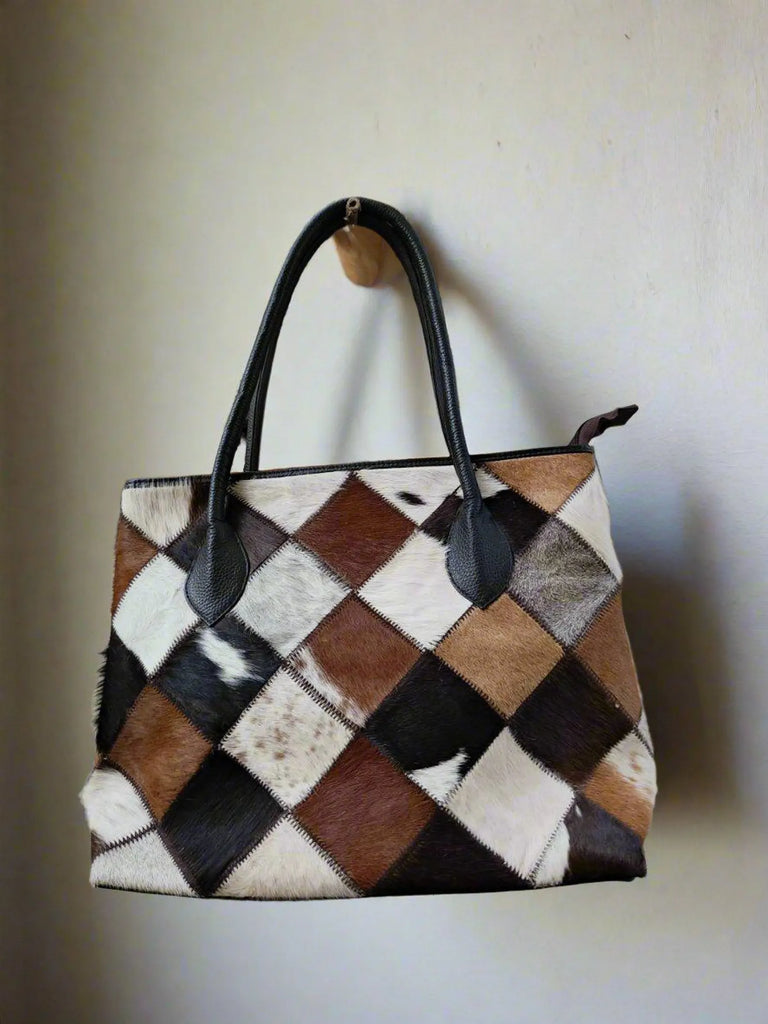 Cowhide patchwork tote purse