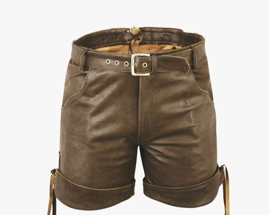 Men Real Leather Biker Cargo Shorts