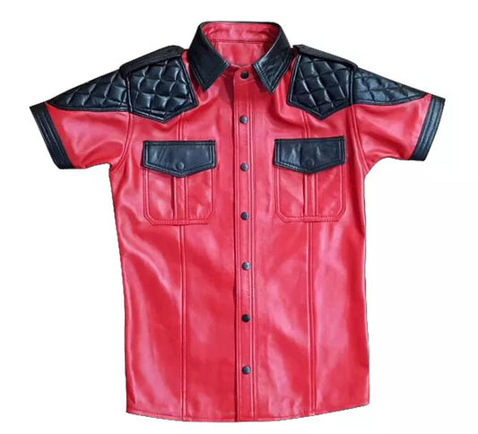 short sleeve quilted leather shirts