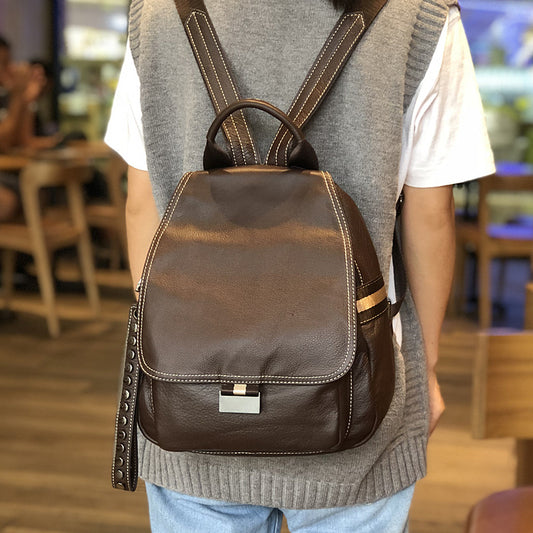 Brown Leather Backpack for Women with Laptop Space