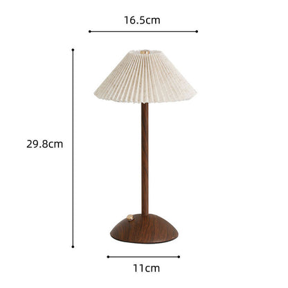 Nordic Pleated Table Lamp Rechargeable LED Wooden Base Bedside Light