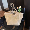 Woven Straw Beach Bag with PU Leather Trim