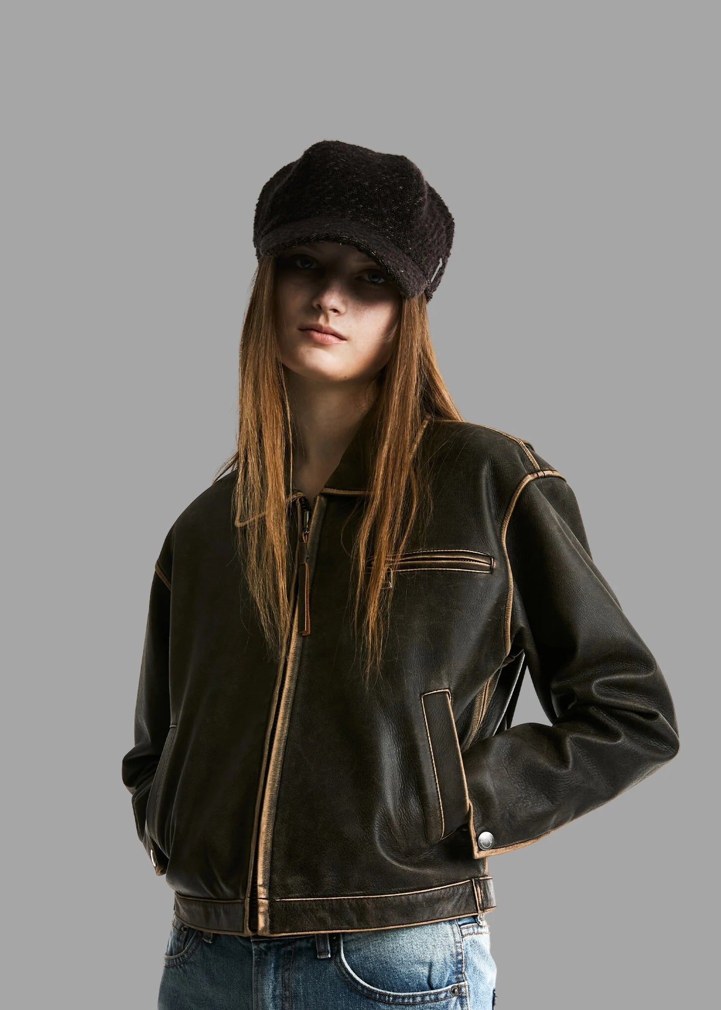 women's distressed brown leather jacket