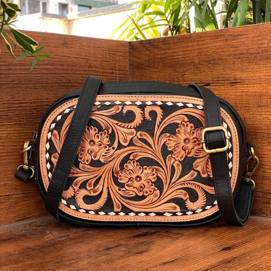 Tooled Carved Leather Sling Bag