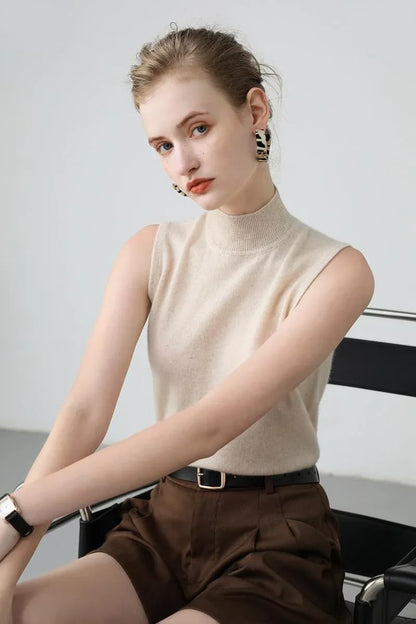 Women's Real Cashmere Sleeveless High-Neck Vest 1 S