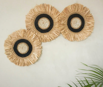 Black Balinese round wall decor seagrass beads