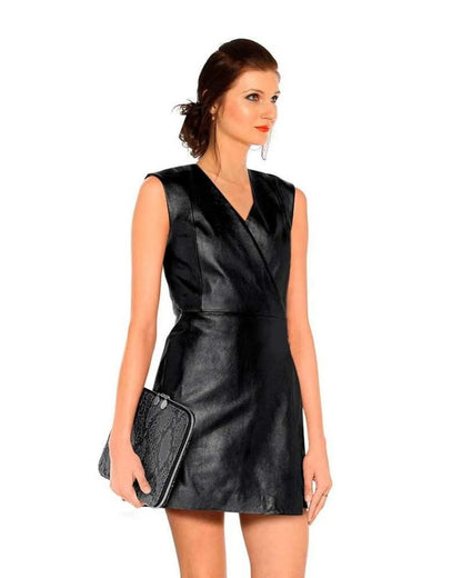 Genuine leather sleeveless dress