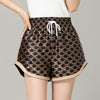Women’s Leather Shorts Wide-Leg High Waist with Side Pockets