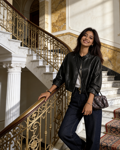 Women's Leather Moto Jacket in Oil-Waxed Genuine Sheepskin