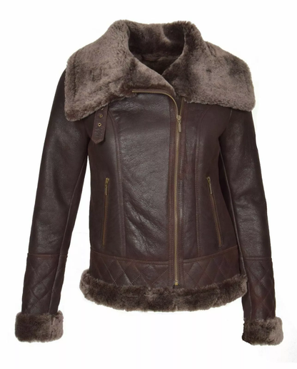 Women's Brown Genuine Leather Jacket B3 Bomber