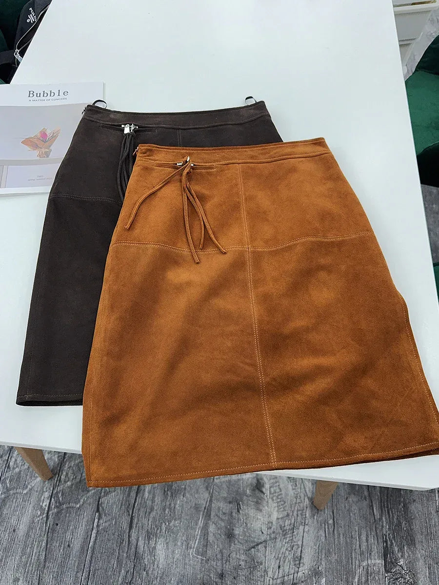 Women’s High Waisted Real Suede Skirt