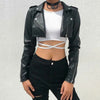 New Women's Leather Black Crop Jacket