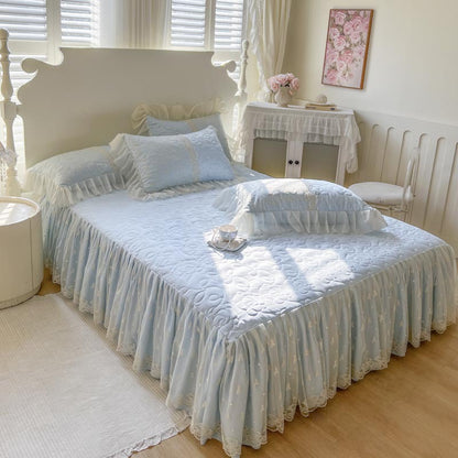 Padded Lace Bed Skirt with Quilted Top and Elastic Straps