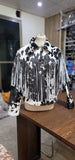 Black White Cowhide Jacket With Fringes