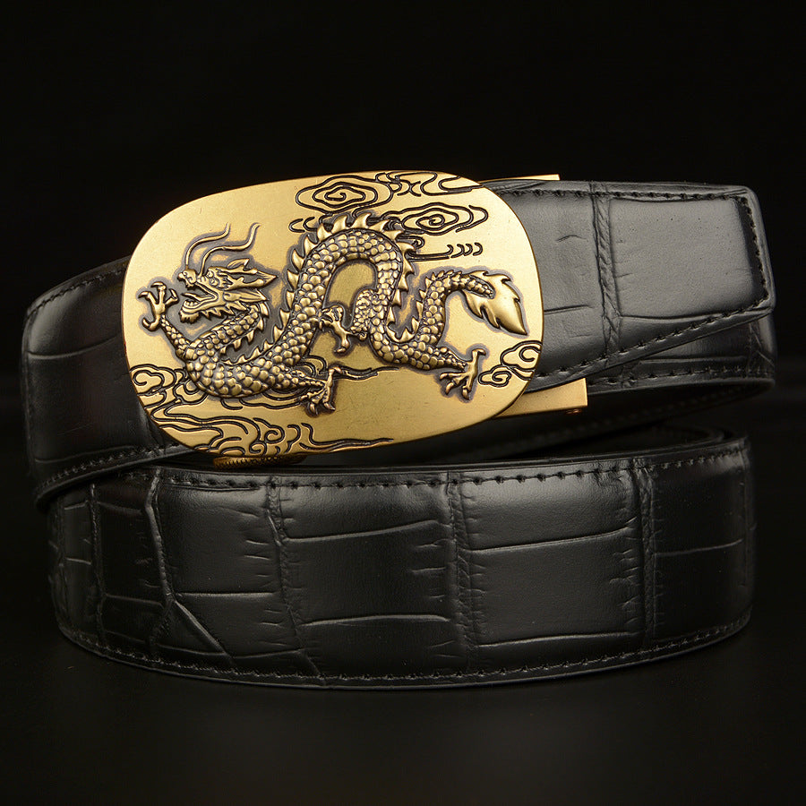 Men’s Leather Belt with 3D Dragon Buckle