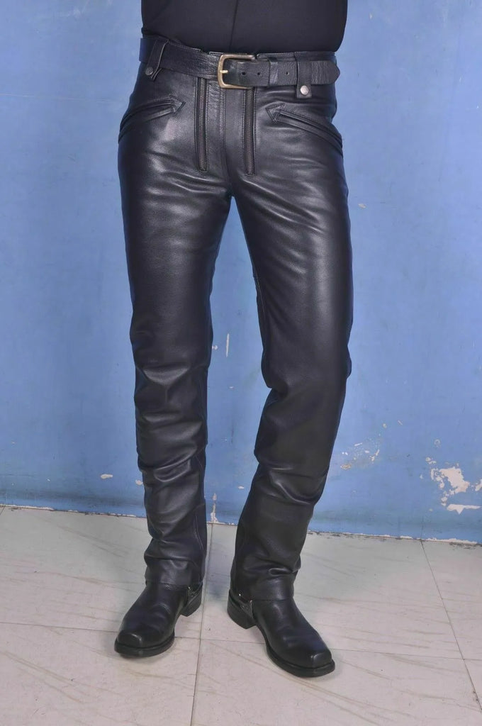 Men's Leather Pants Double Zip