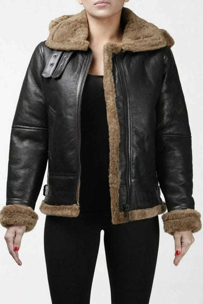 womens leather jacket with real fur