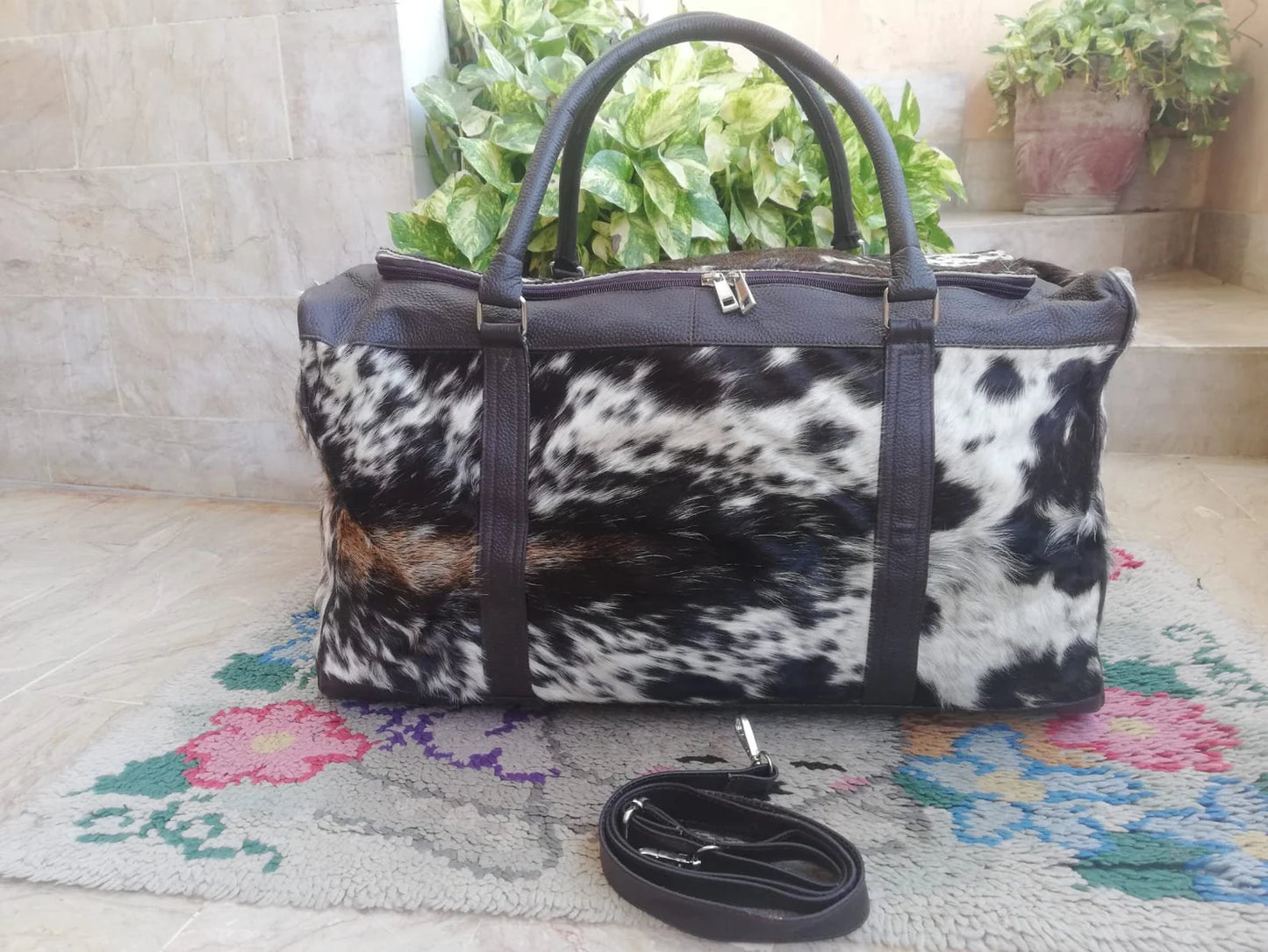 Spotted Cowhide Leather Weekender Bag