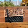 Quilted tooled leather crossbody bags