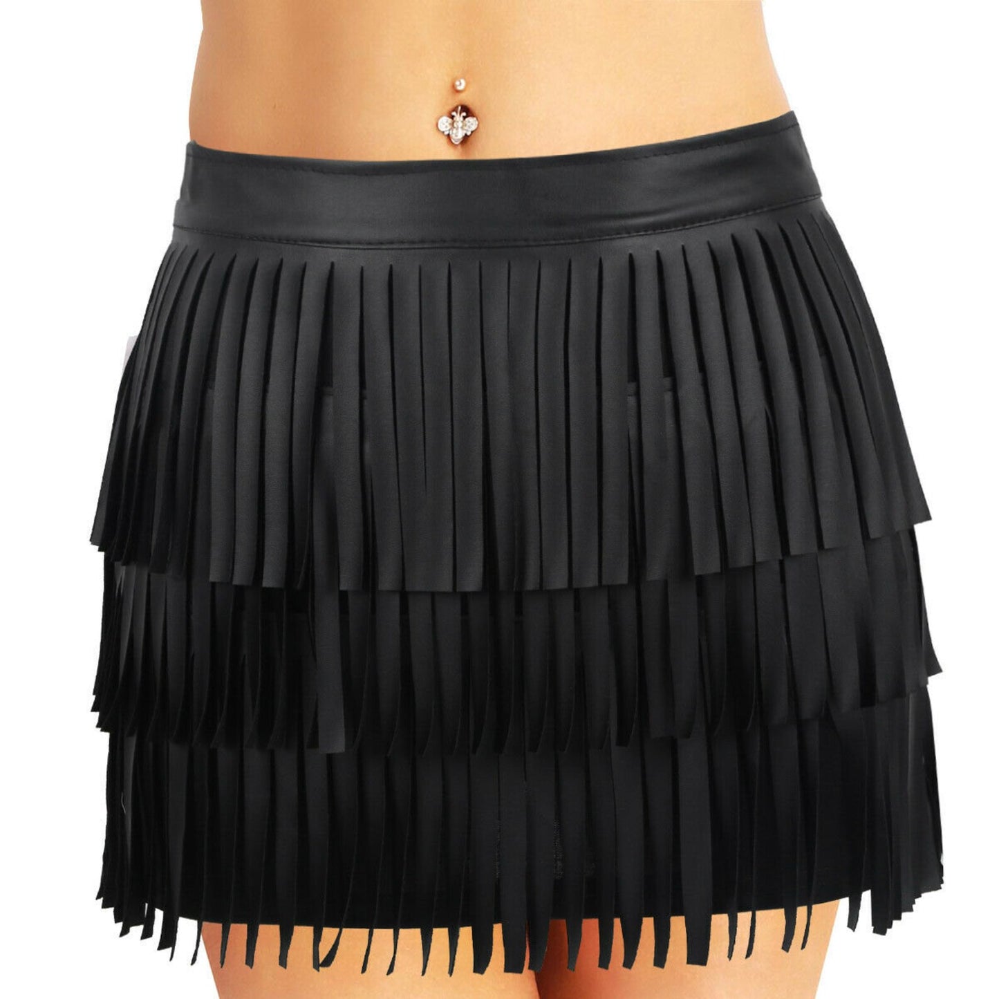 Women Real Leather Fringe Skirt