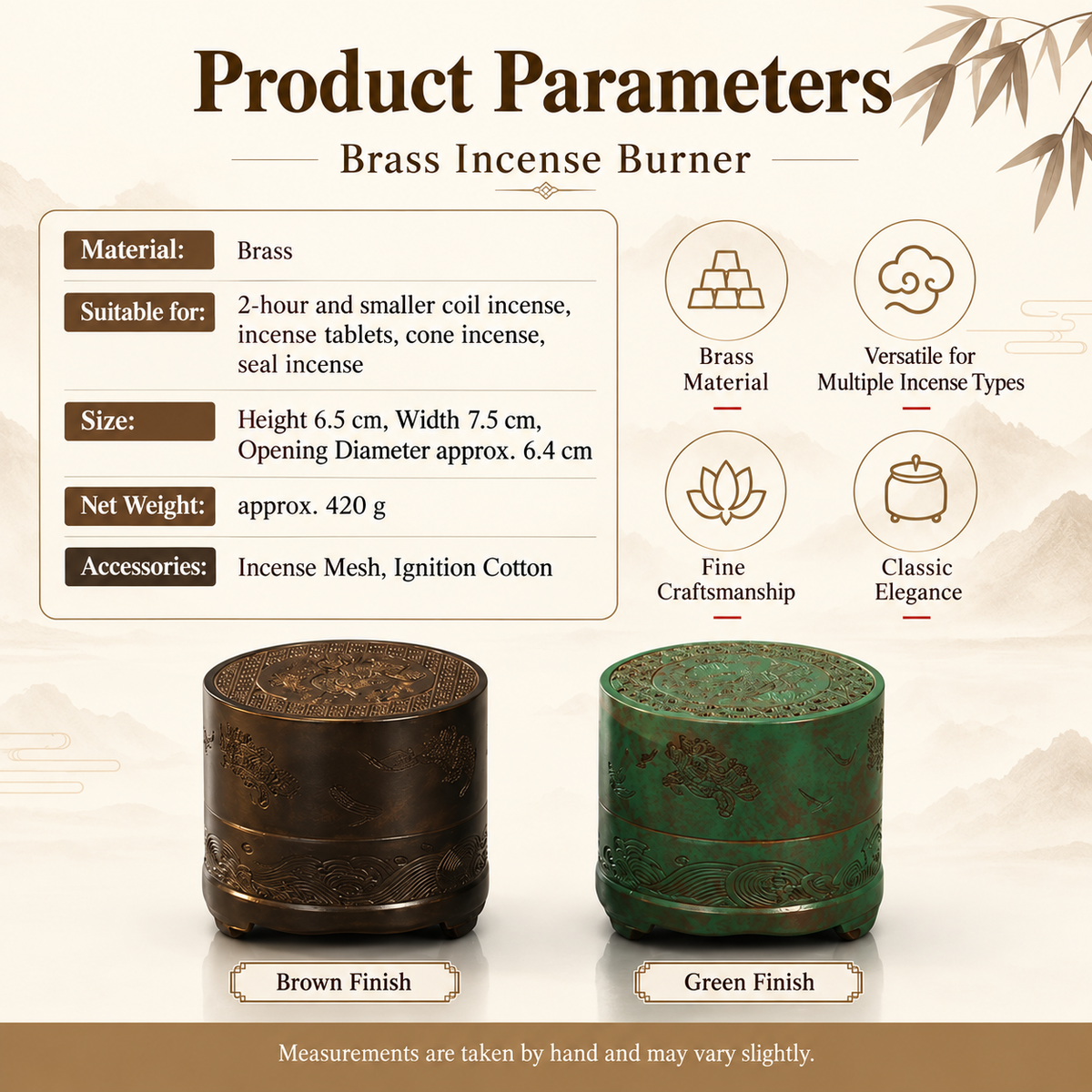 Incense Burner in Brass with Decorative Koi Lid for Home
