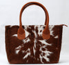 Cowhide Fur Shoulder Purse Brown White