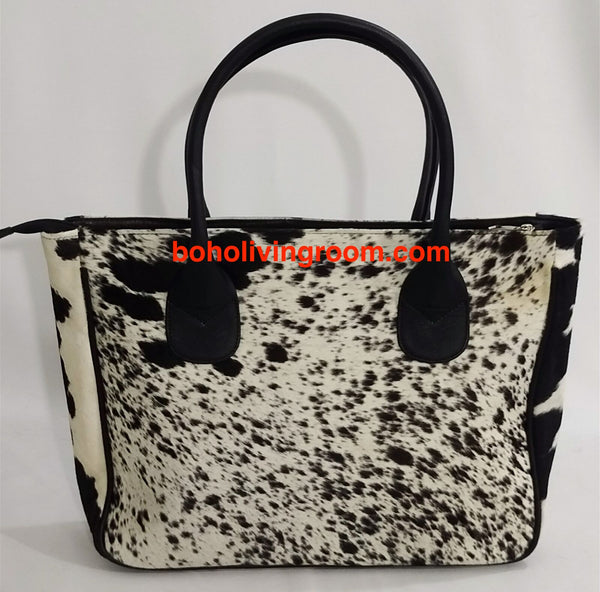 Large black white cowhide tote purse