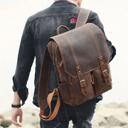 Genuine Leather Backpack Travel Crazy Horse Style