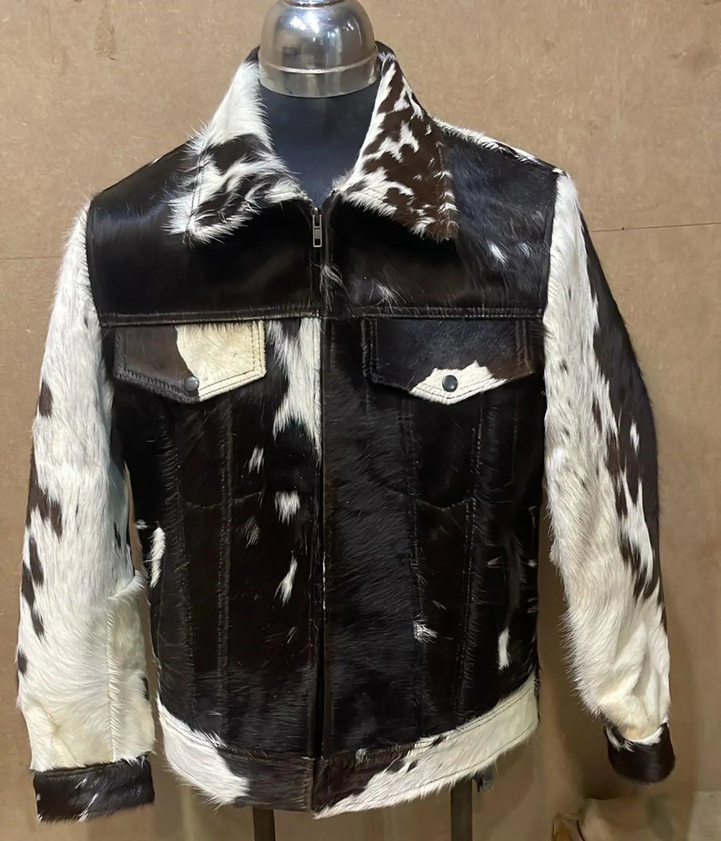 Cow Skin Jacket Hair On Hide Black White