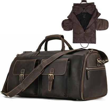 Leather Duffle Garment Bag with Shoe Pocket