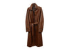 Brown Leather Trench Coat for Women with Belted Waist