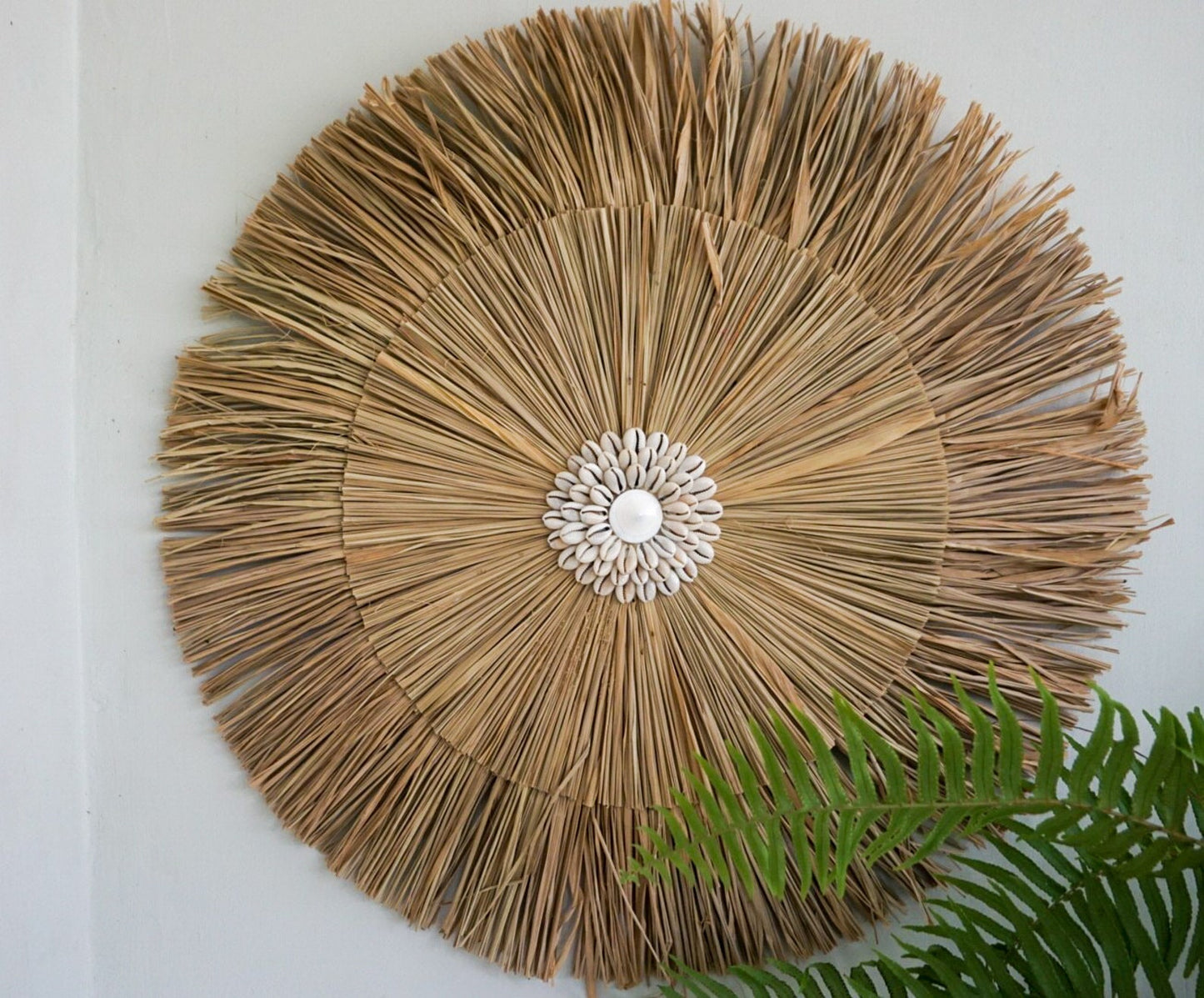 Medium size Round Raffia Cowrie Seashell Wall Decor