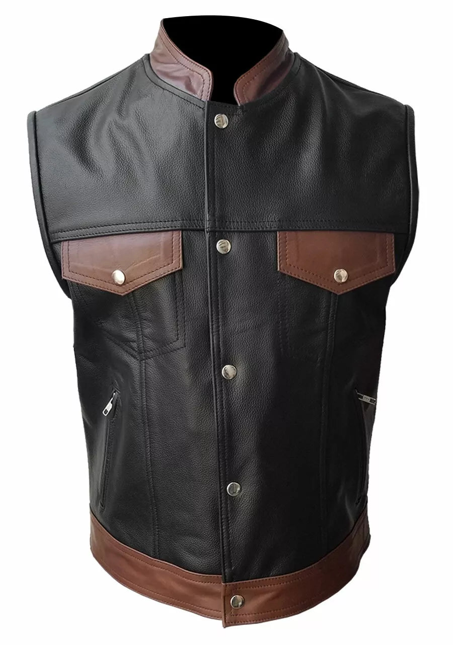 Men's Real Black and Brown Real Leather Vest