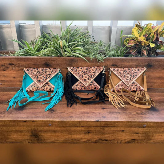 Tooled Leather Purse Crossbody Sling