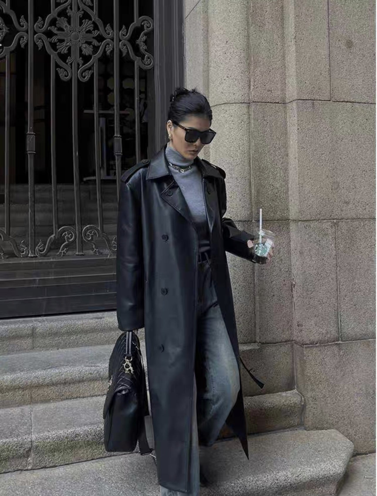 Over the Knee Faux Leather Women Long Coat