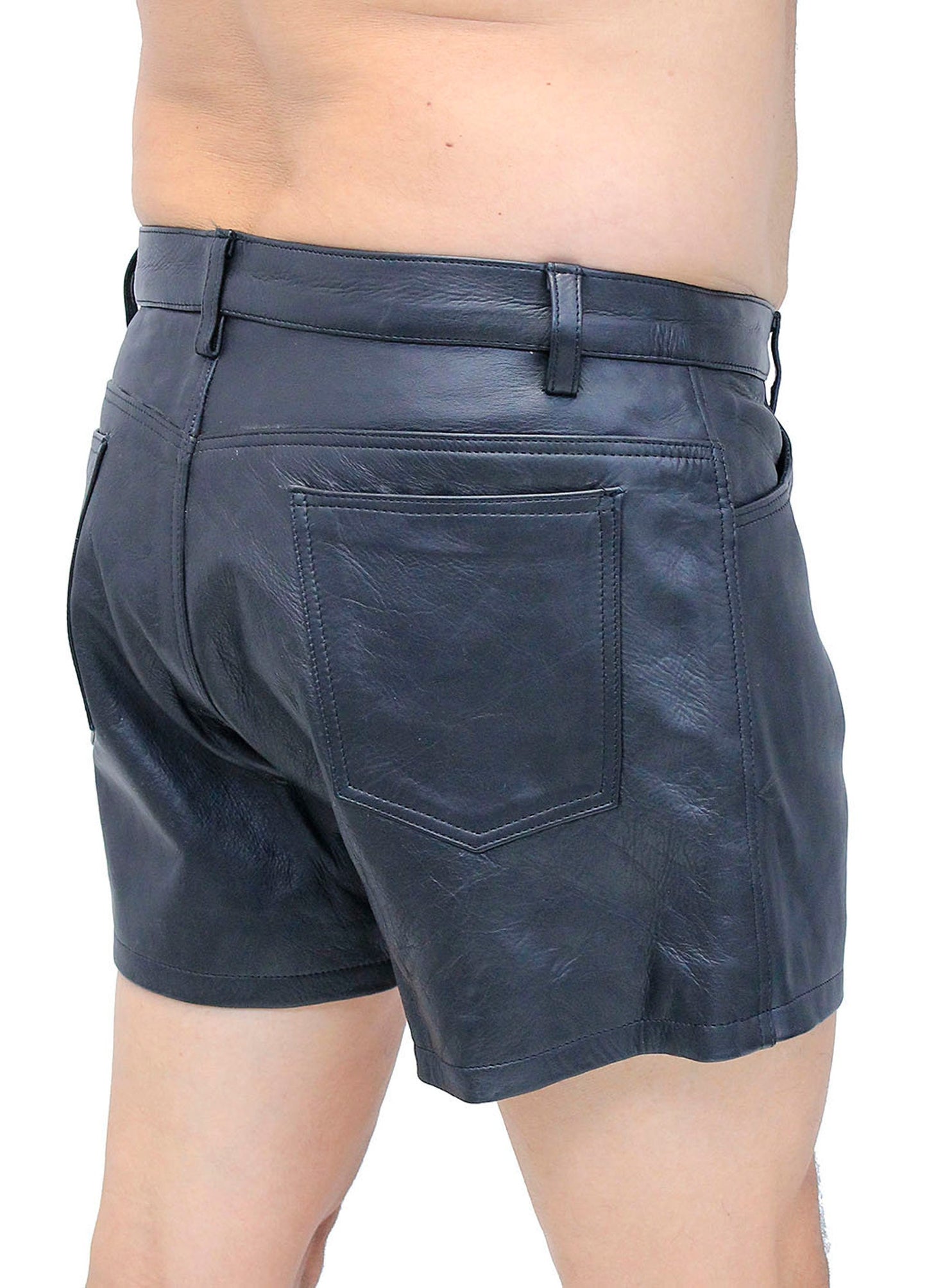 Genuine Leather Skinny Shorts For Men