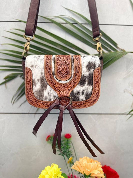 Tooled Leather Cowhide Sling Purse