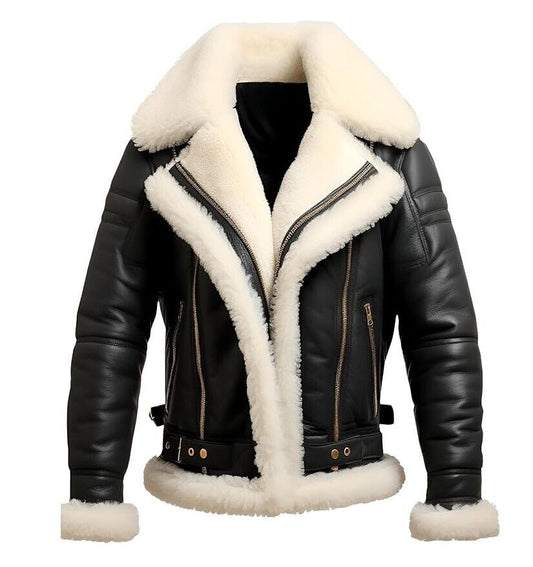 Men's Leather Aviator B3 Bomber Shearling Jacket