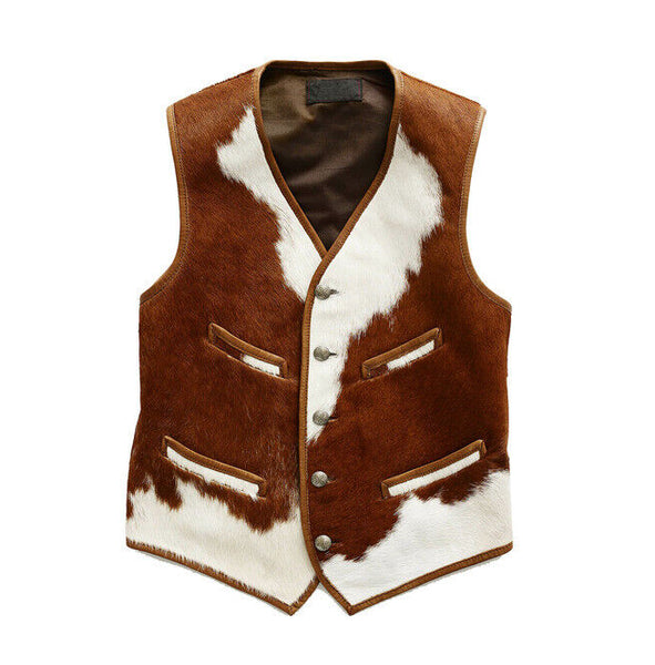 Brown White Cowhide Vest Coat