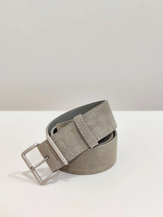 women suede leather wide belt with silver buckle grey