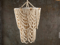 Natural Wood beaded Lampshade Chandelier