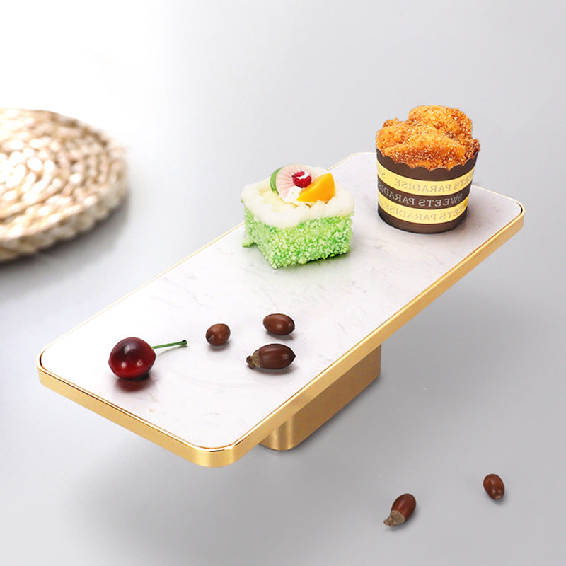 Rectangular Marble Metal Fruit Plate with Gold Base