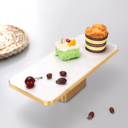 Rectangular Marble Metal Fruit Plate with Gold Base