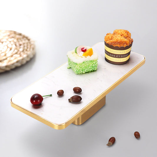 Rectangular Marble Metal Fruit Plate with Gold Base