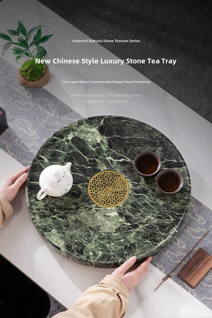 Round Stone Gongfu Tea Tray with Drain