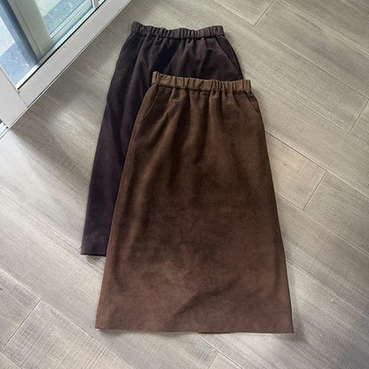 Women’s Genuine Suede Midi Skirt High Waist